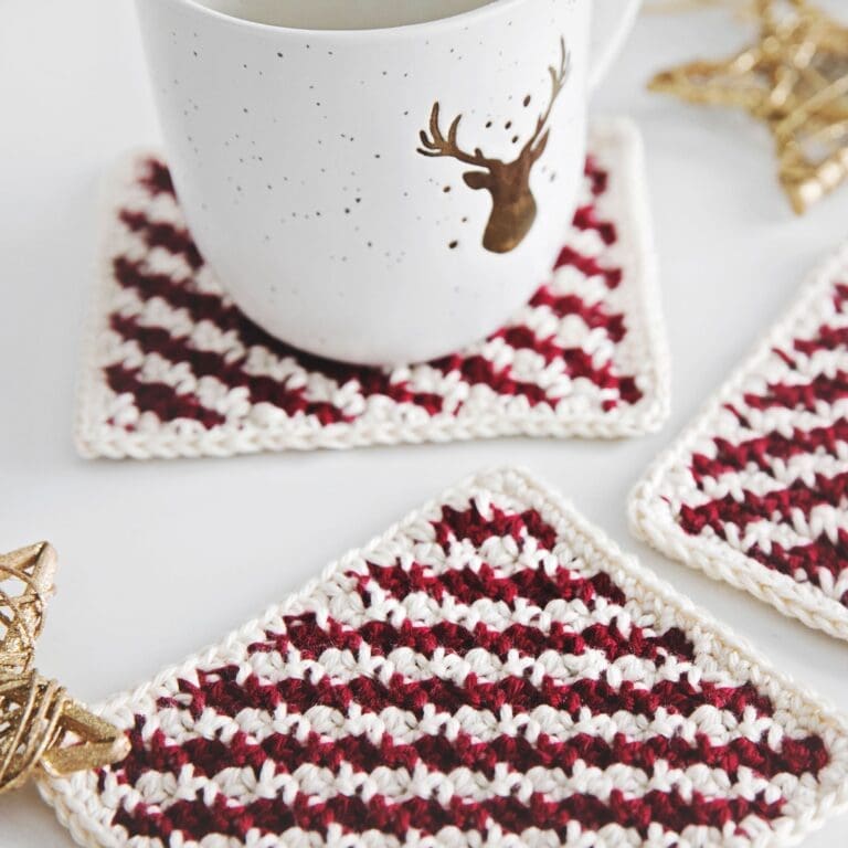 Candy Cane Crochet Coasters Pattern