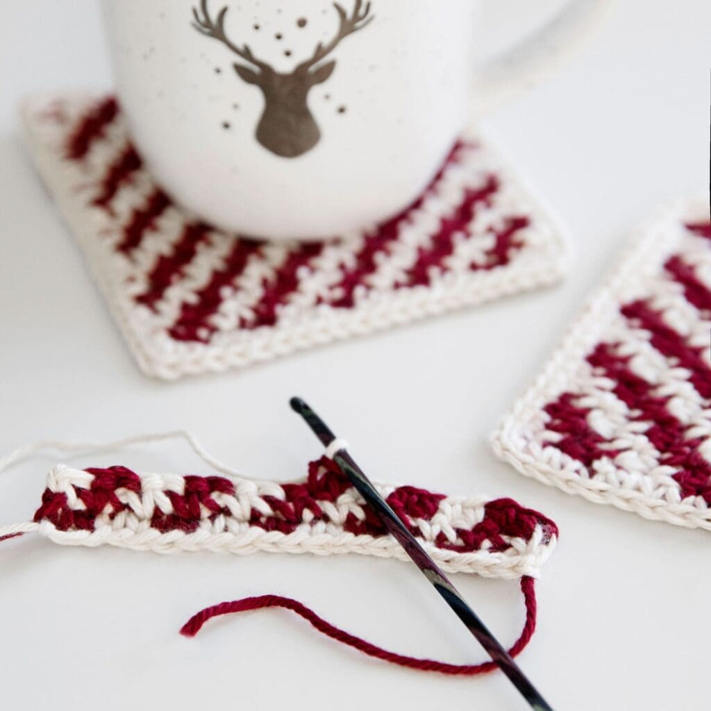 crochet candy cane coasters pattern