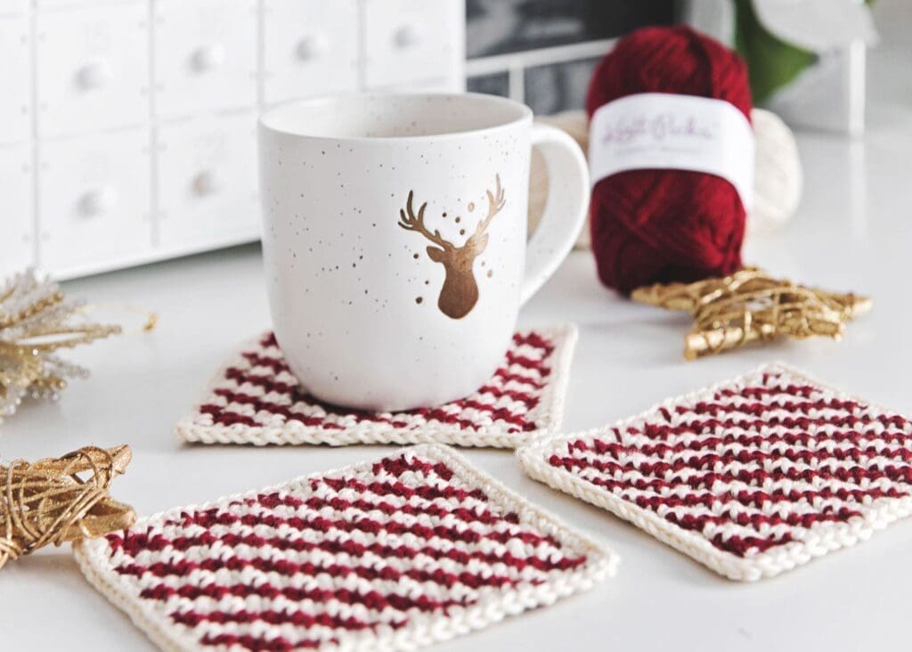Candy Cane Crochet Coasters